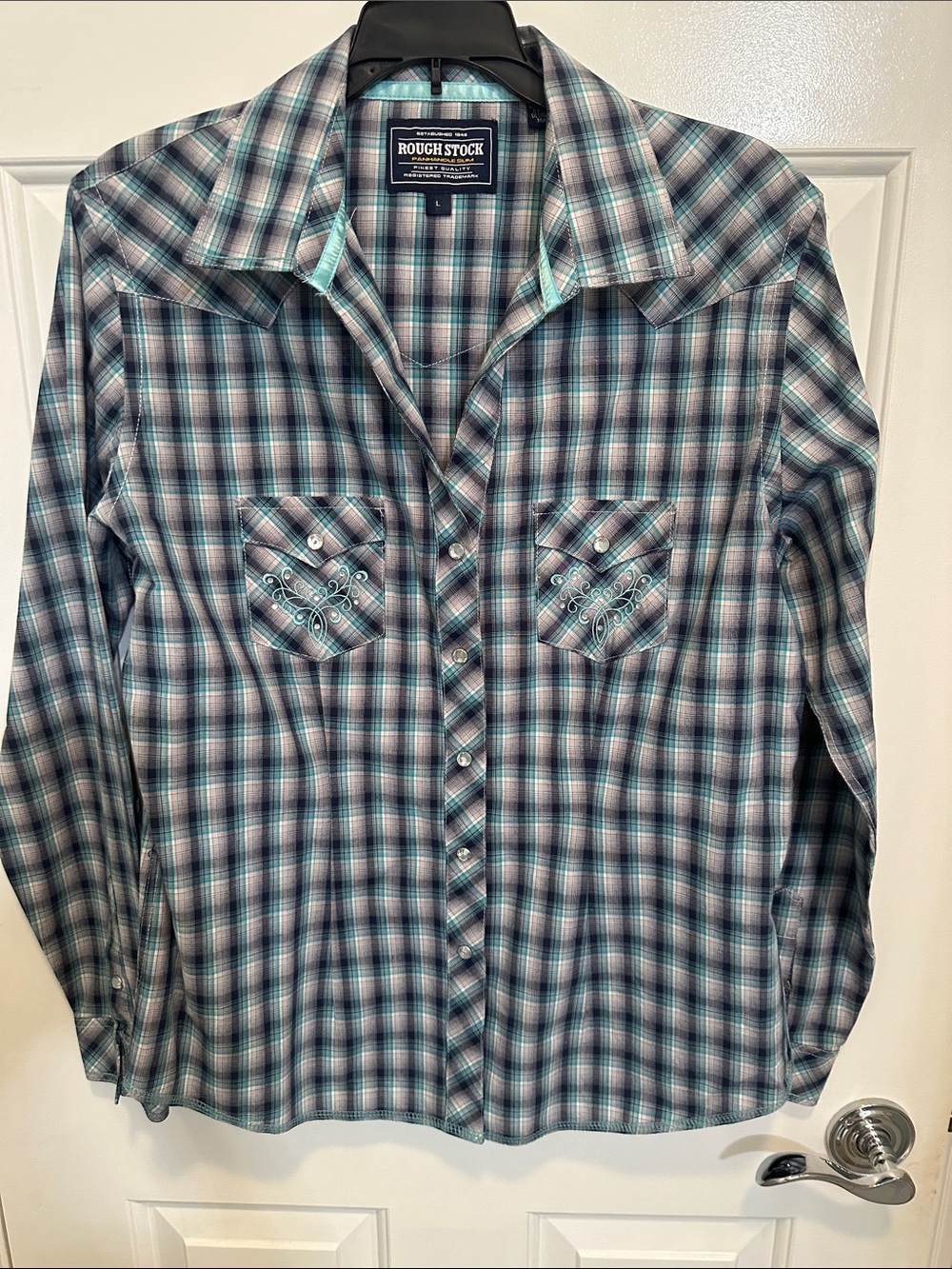 Rough Stock Teal Plaid Slim Button-Down Shirt